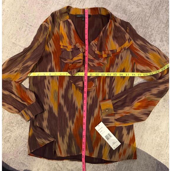 NWT 100% Silk Lafayette 148 Women's Ruffled Button-Up Blouse southwestern fall 6 - Picture 4 of 7